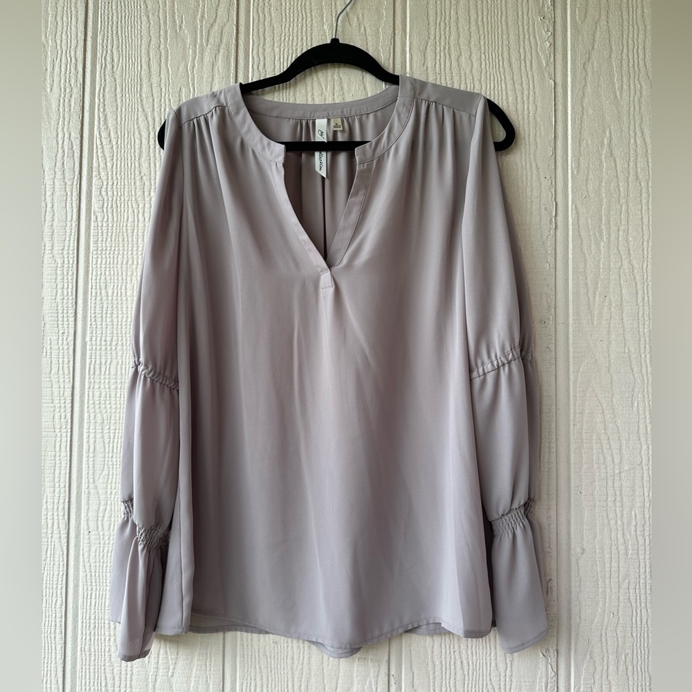NY Collection Side Slit Sleeve V-Neck Blouse